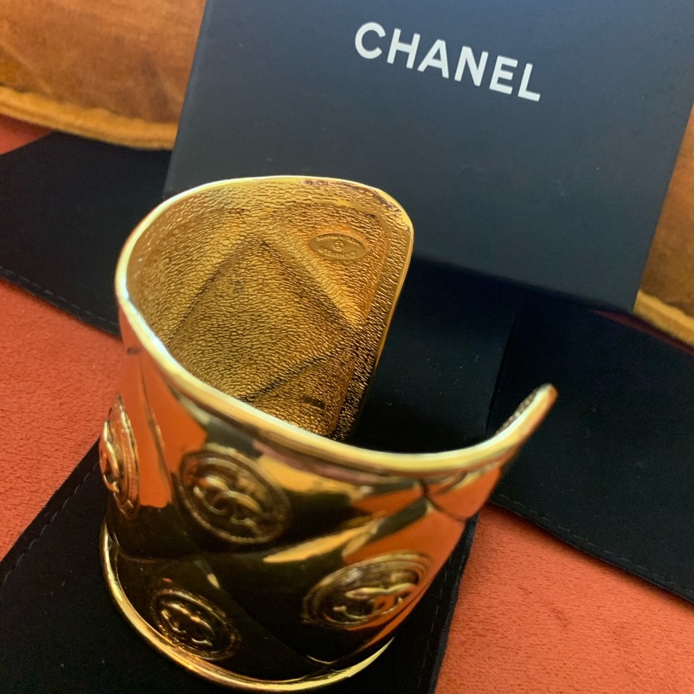 Vintage Authentic Chanel Quilted Gold Cuff